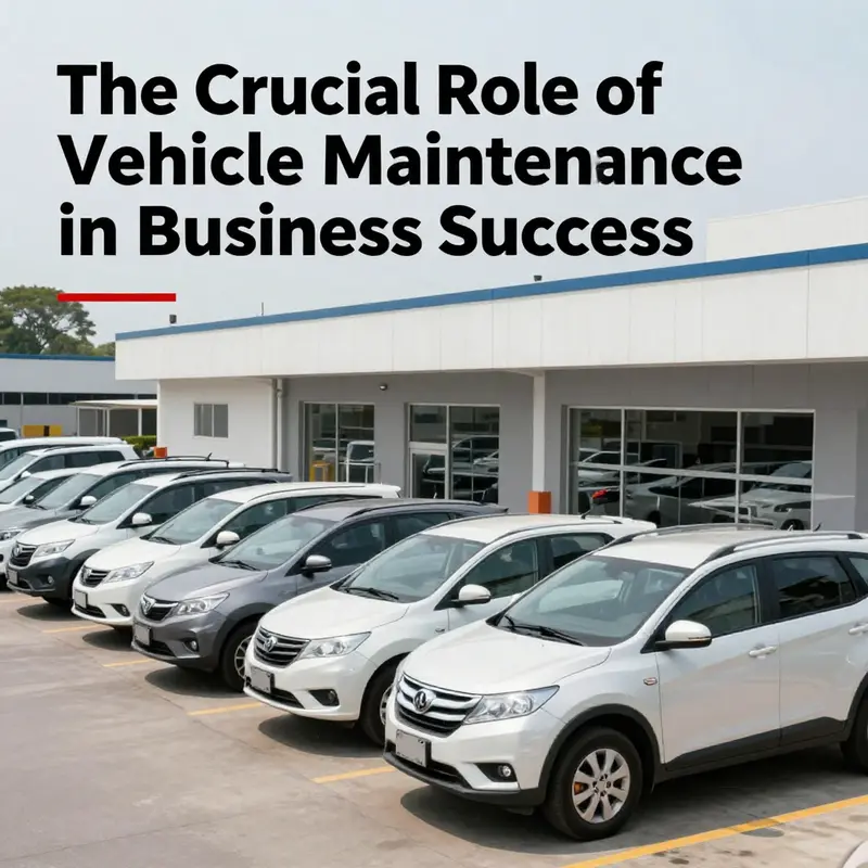 A fleet of vehicles parked in front of a business building, illustrating the significance of vehicle maintenance for business operations.