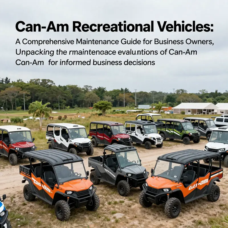 A picturesque collection of Can-Am recreational vehicles set against a stunning natural backdrop.