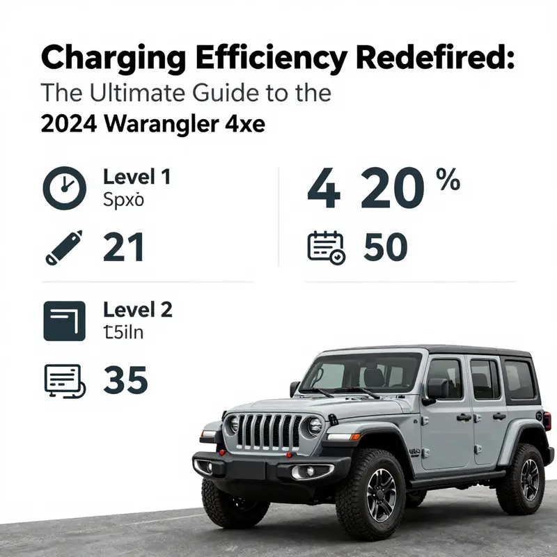 A visual guide outlining the charging options available for the Wrangler 4xe, focusing on electric range and charging time.