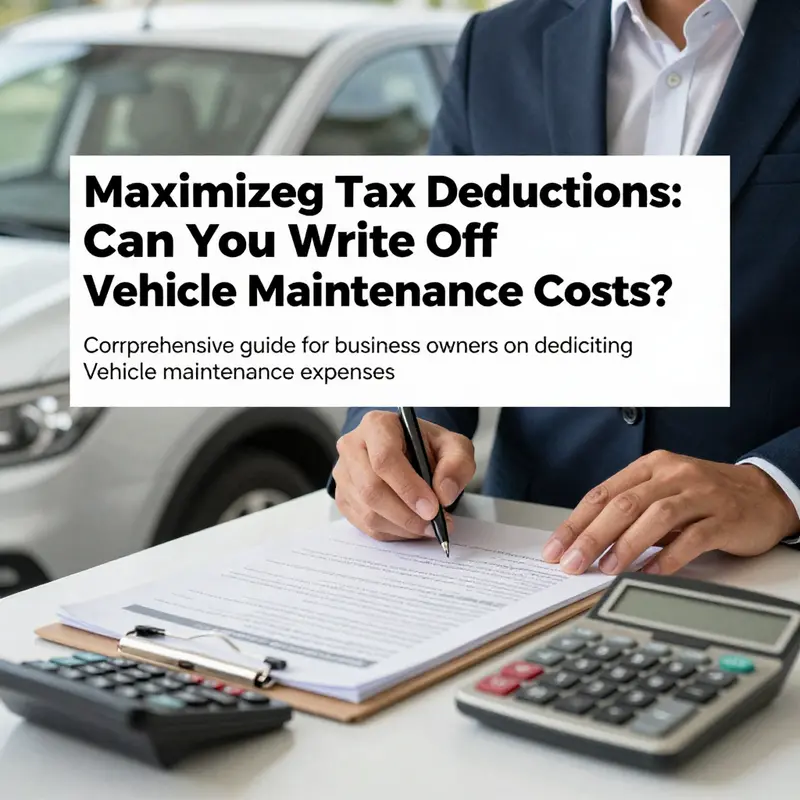 A business professional engaged in calculating vehicle maintenance tax deductions, symbolizing the theme of financial planning.