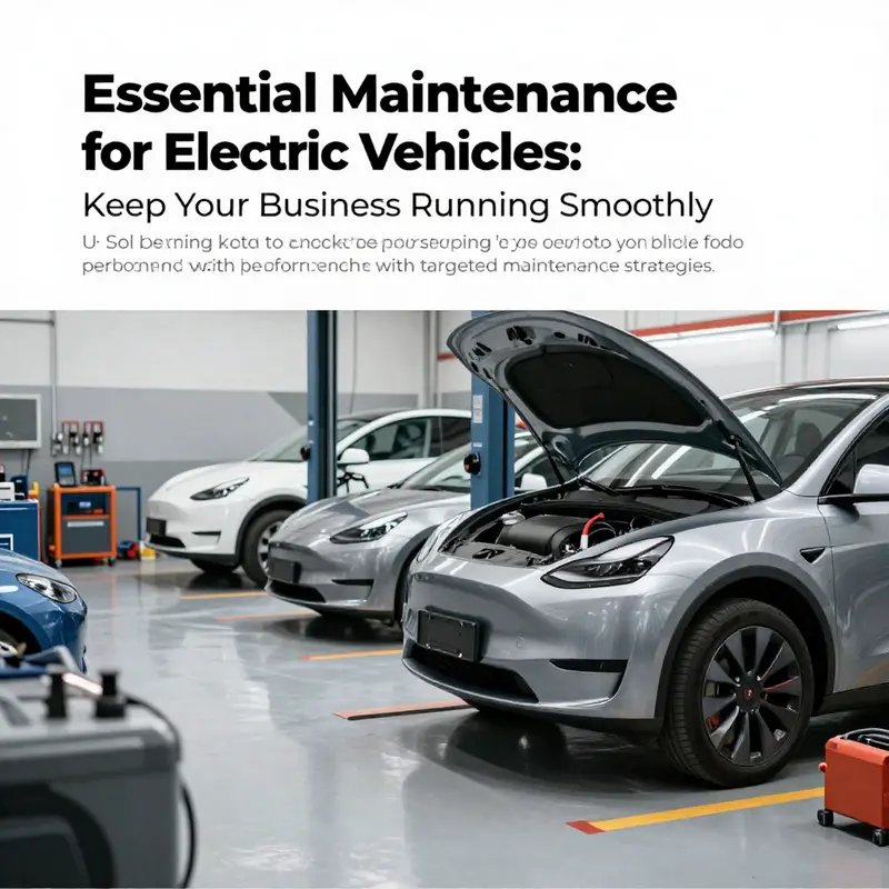 A well-equipped garage with multiple electric vehicles undergoing maintenance.