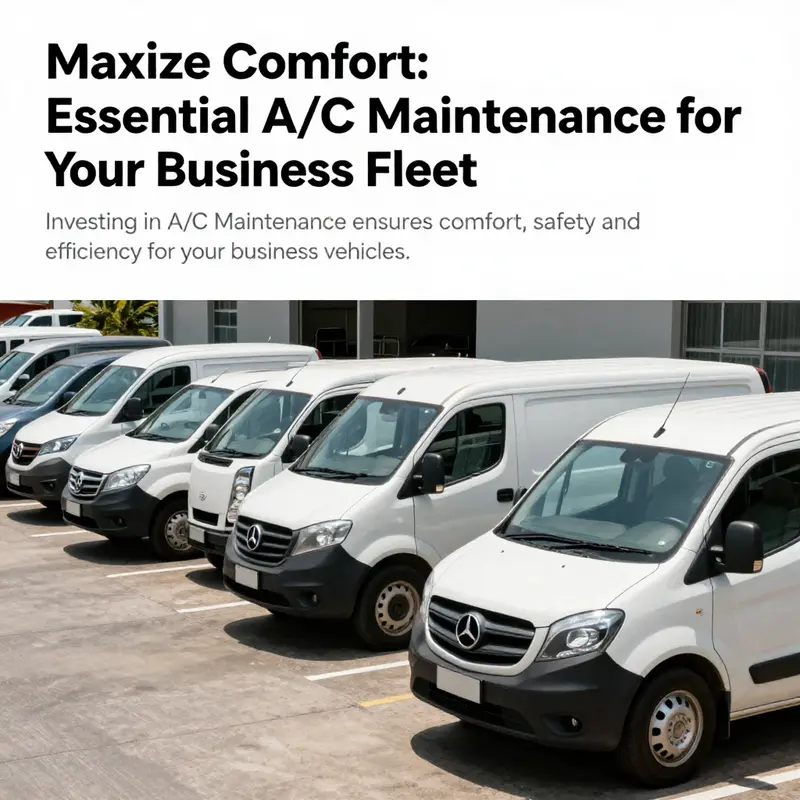 Several commercial vehicles illuminated by sunlight, showcasing the importance of A/C maintenance across different vehicle types.