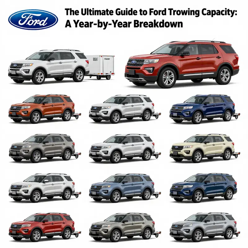 An overview of Ford Explorer models showcasing their towing capabilities from 2011 to 2025.