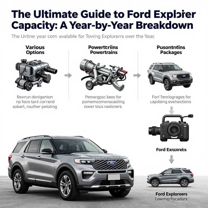 An overview of Ford Explorer models showcasing their towing capabilities from 2011 to 2025.