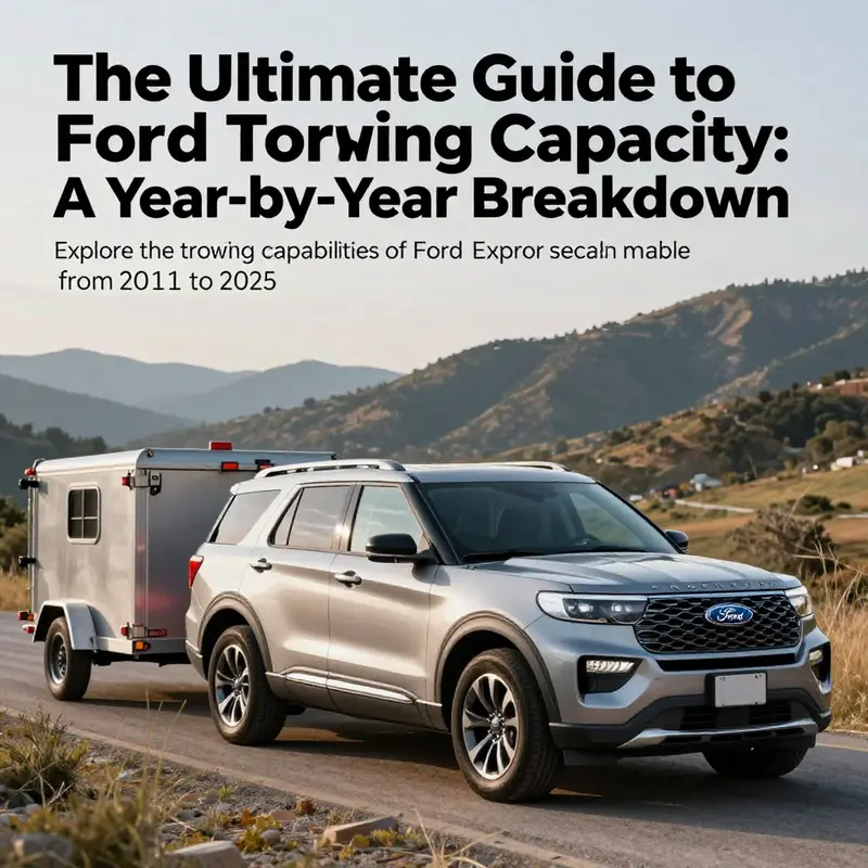 Ford Explorer towing a trailer through a picturesque landscape.