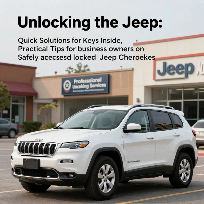 Jeep Cherokee parked in a business district, emphasizing the need for accessible unlocking services.