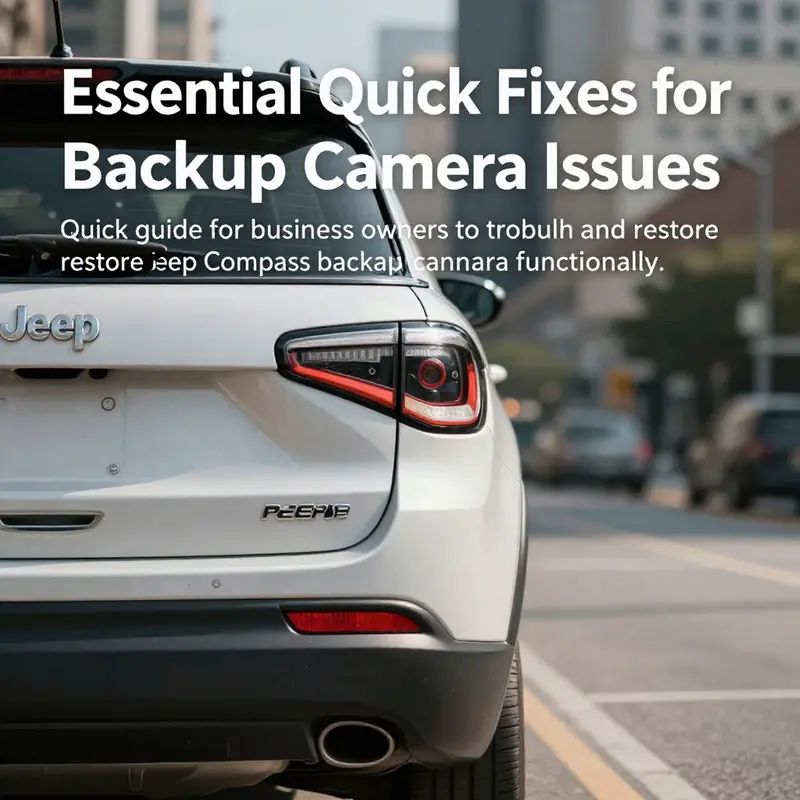 Jeep Compass parked in a business setting, showcasing the functionality of the backup camera.