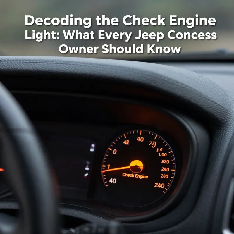 Warning indicator of Check Engine light on Jeep Compass dashboard.