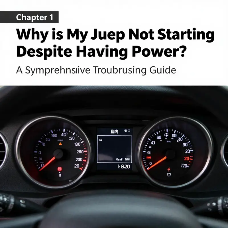 The Jeep dashboard displays power indicators, yet the engine fails to start.