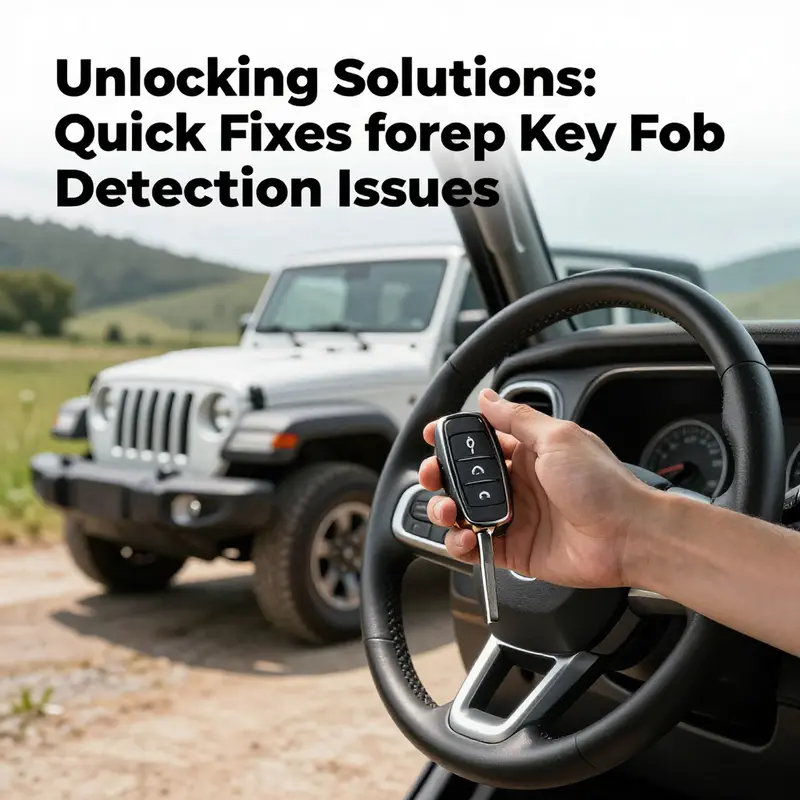 A Jeep parked outdoors with a key fob displayed, emphasizing the vehicle's functionality and user experience.
