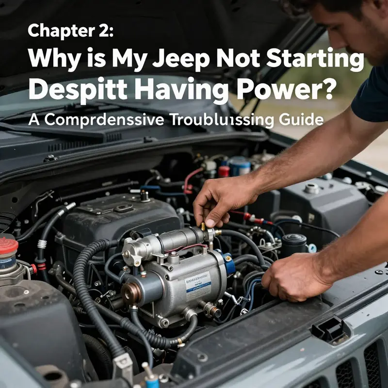 The Jeep dashboard displays power indicators, yet the engine fails to start.