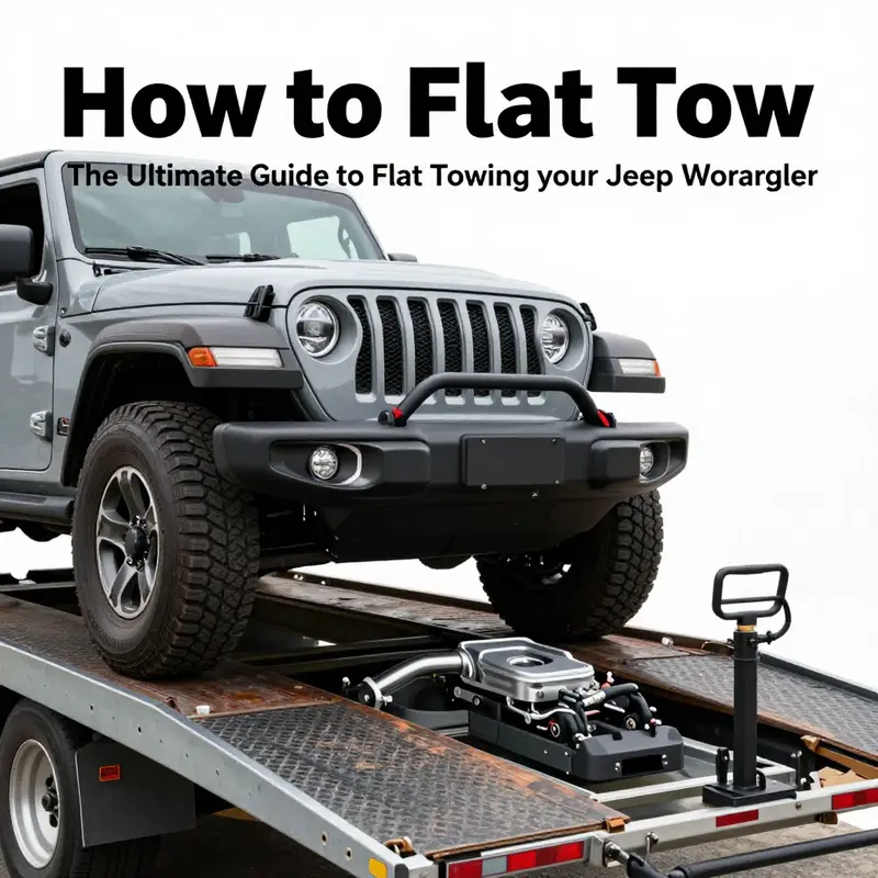 Illustration of a properly set drivetrain for flat towing a Jeep Wrangler.