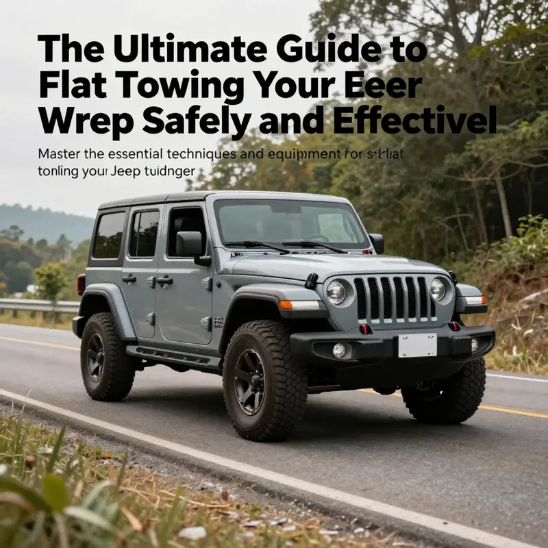 A captivating view of a Jeep Wrangler flat towing along a scenic route, illustrating the excitement of outdoor adventures.