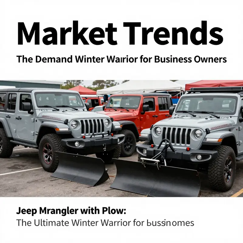 Customized Jeep Wrangler ready for winter with a snow plow attachment.