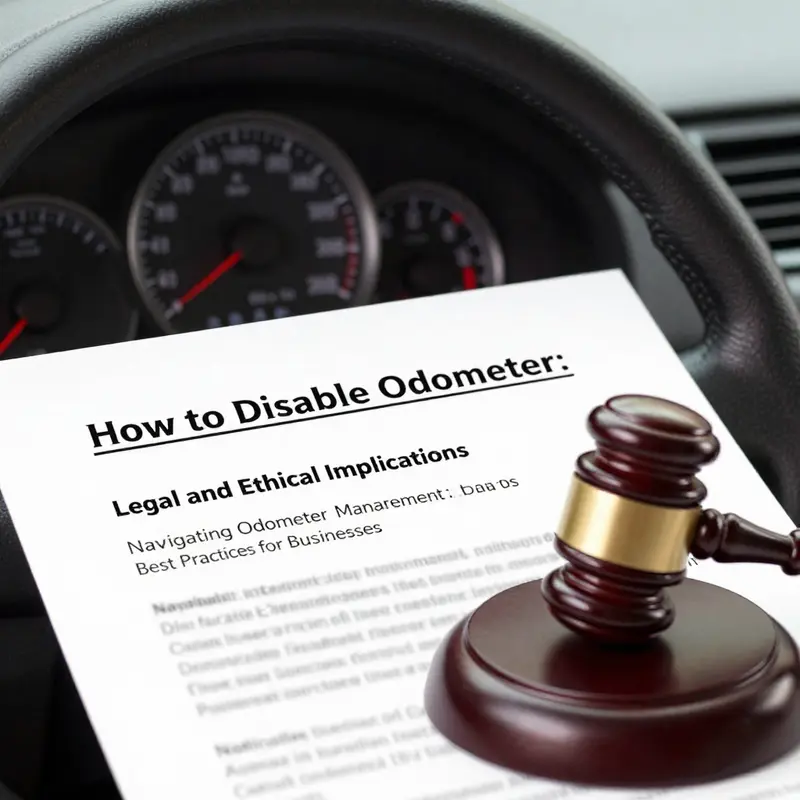 The legalities surrounding odometer management depicted through a legal document against a vehicle’s dashboard.