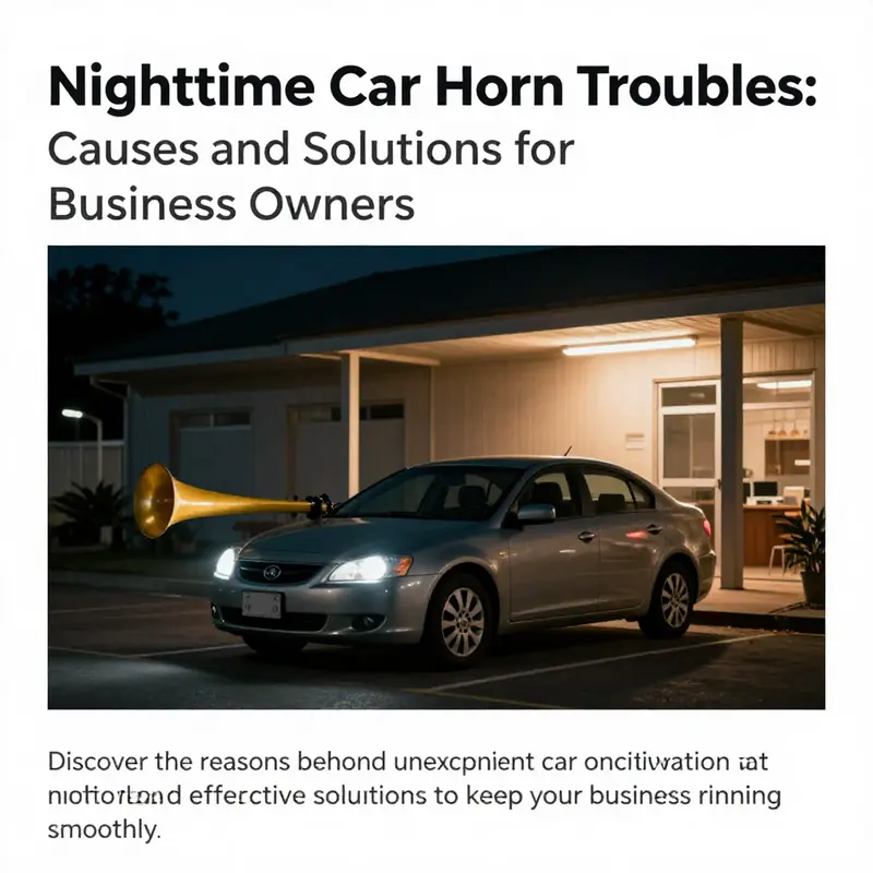 Nighttime view of a car parked outside a business, evoking a sense of tranquility amid possible nighttime disturbances.