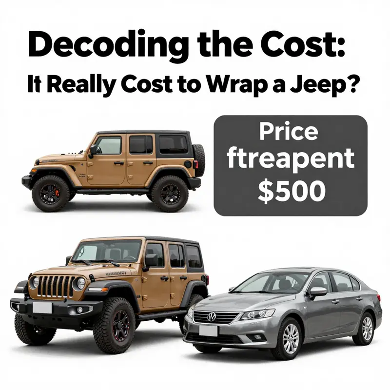 Key factors influencing the cost to wrap a Jeep, showcasing materials, design complexity, and service location.