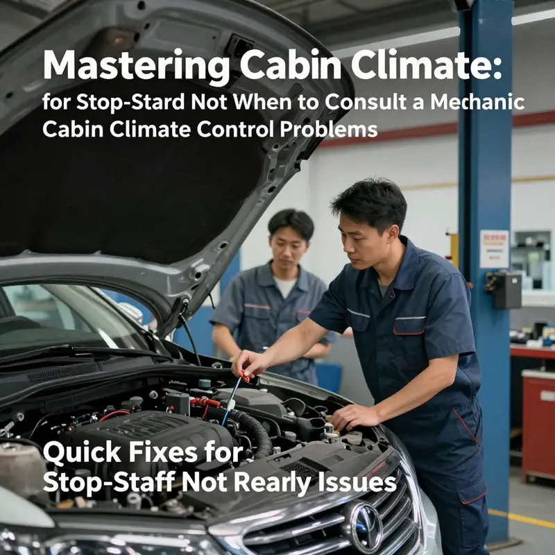 An alert panel indicating the Stop-Start Not Ready status while displaying cabin temperature settings.