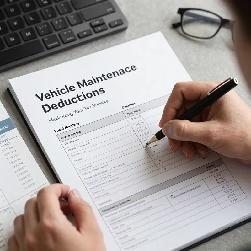 An office scene showcasing a business owner assessing vehicle maintenance expenses.