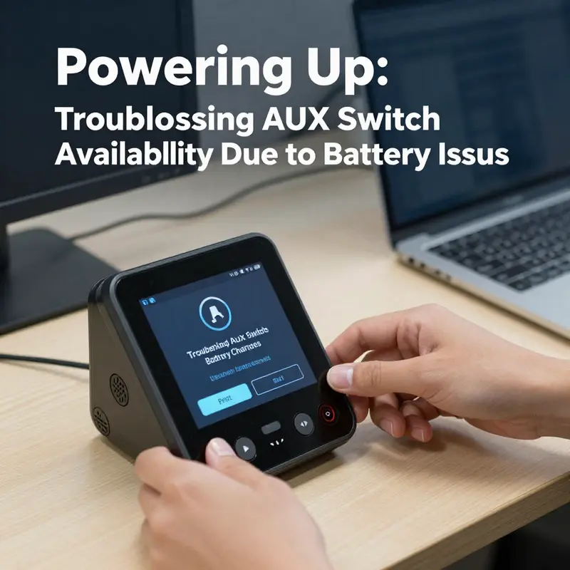 A technician checks battery voltage to diagnose AUX switch availability issues.