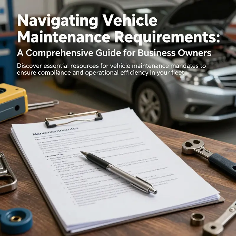 An illustration of effective vehicle maintenance practices, featuring a clean workshop with tools and vehicle maintenance documents.