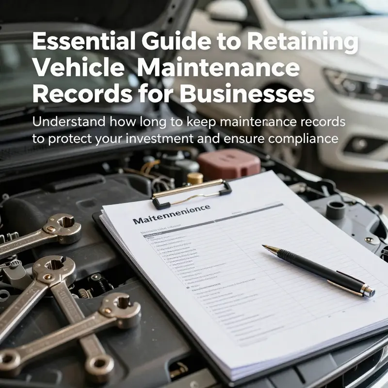 An engaging image illustrating vehicle maintenance practices with tools, maintenance logs, and well-maintained vehicles.