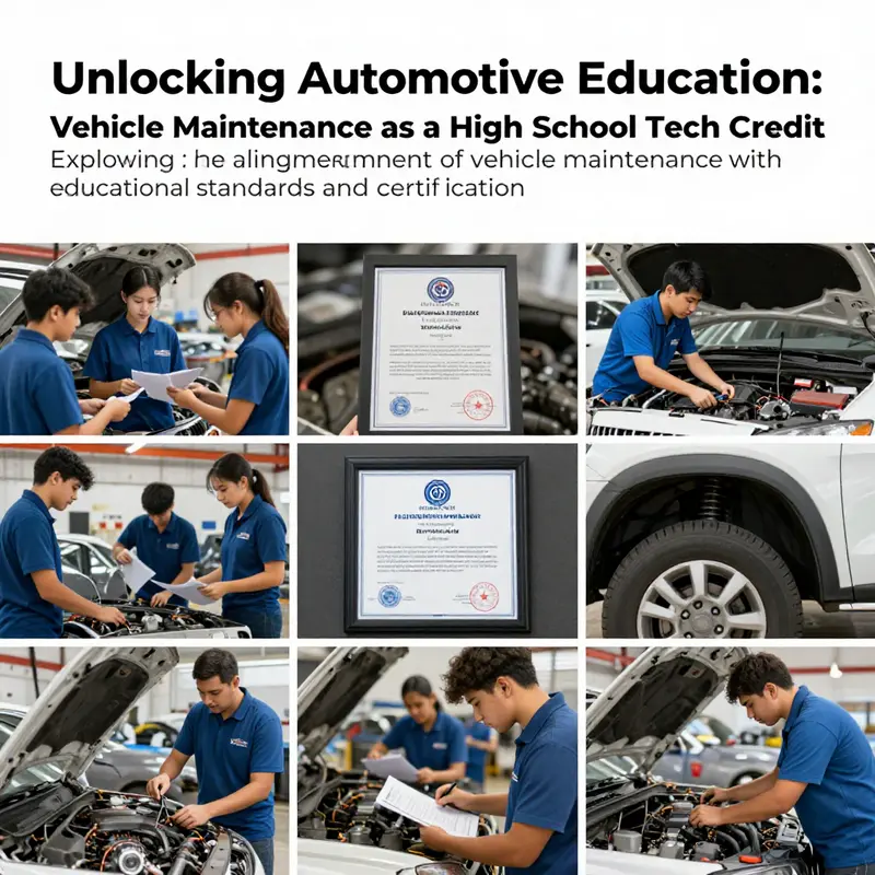 A collage of automotive education scenes, illustrating the integration of maintenance and industry skills in high school.