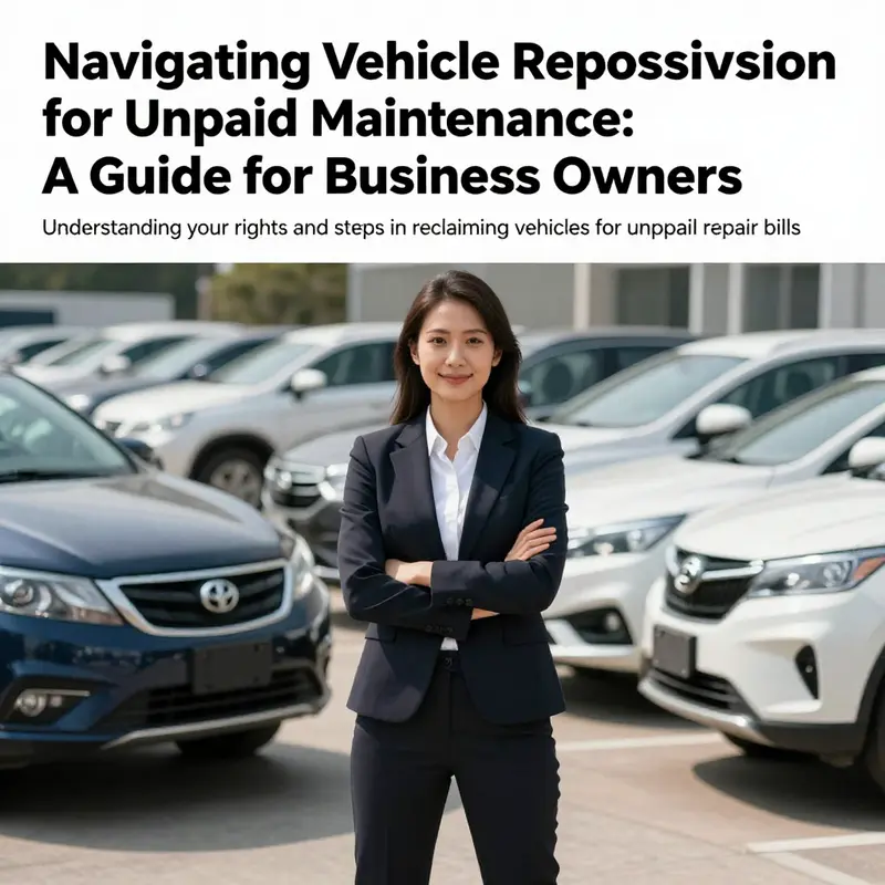A confident business owner posing with a fleet of vehicles, representing success in vehicle maintenance.