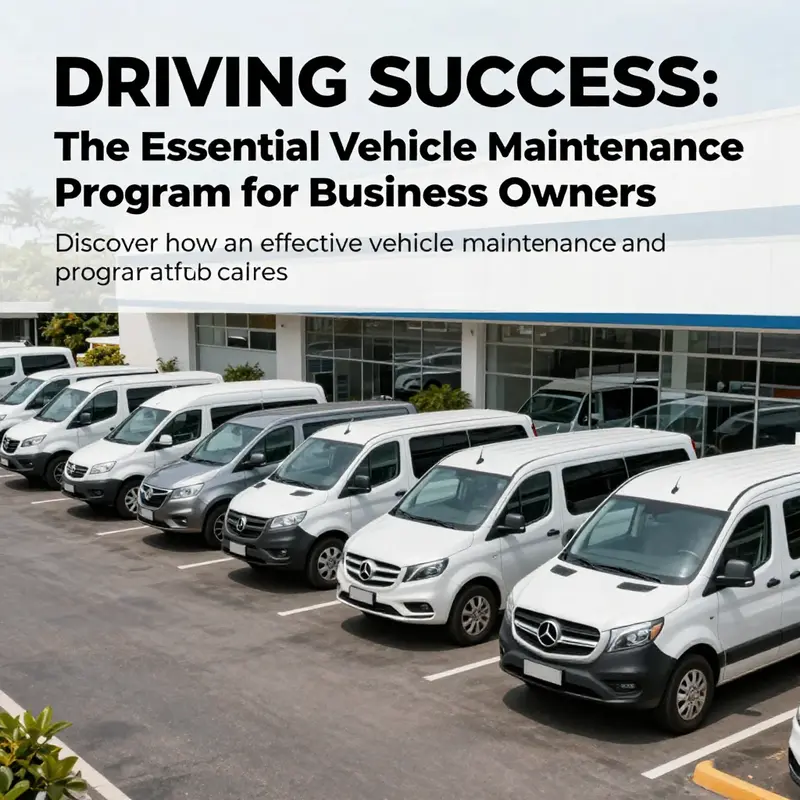 A fleet of business vehicles parked outside a company building, showcasing importance of vehicle upkeep.