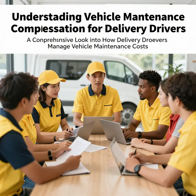 A group of delivery drivers engaged in discussion about vehicle maintenance compensation strategies.