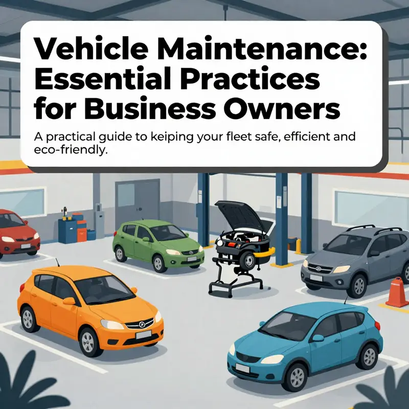 Illustration of various vehicles being serviced in a clean, eco-friendly maintenance center.