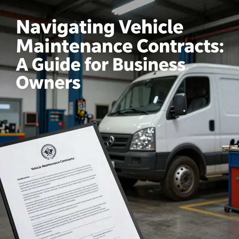 Image of a vehicle workshop with contract documents representing vehicle maintenance agreements.