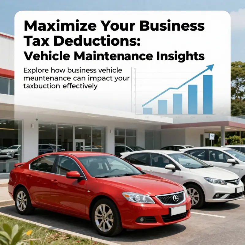 A collection of parked vehicles with financial charts, symbolizing the benefits of vehicle maintenance tax deductions for businesses.