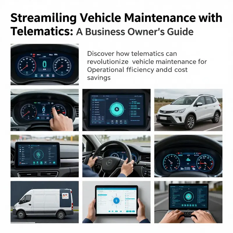A collage showcasing telematics in vehicle maintenance, including dashboards and diagnostics.