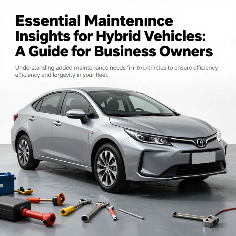 A hybrid vehicle amidst maintenance tools, symbolizing hybrid vehicle upkeep.