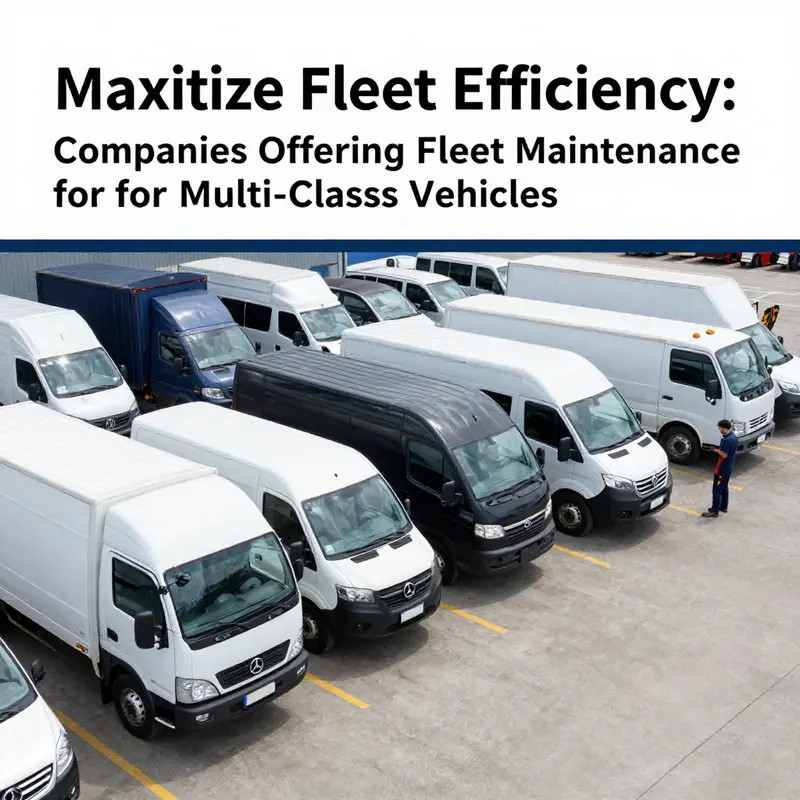 Diverse vehicles undergoing maintenance in a well-equipped service yard, highlighting the various fleet maintenance services available.