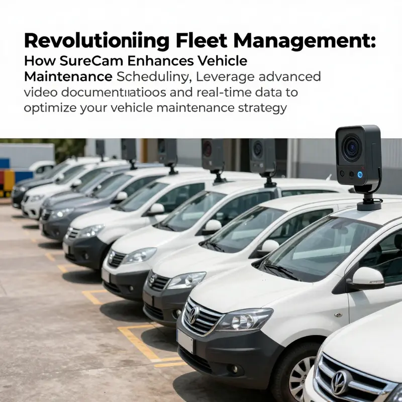 Fleet of vehicles brimming with SureCam technology in a maintenance yard.