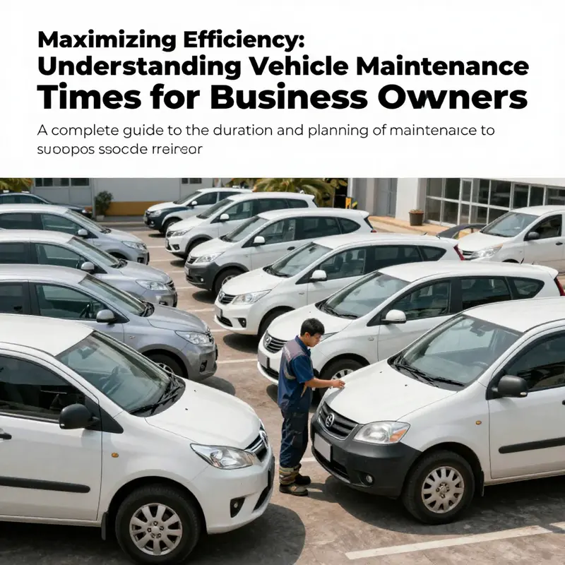 A fleet of various vehicles in a parking lot with a mechanic performing maintenance on one.