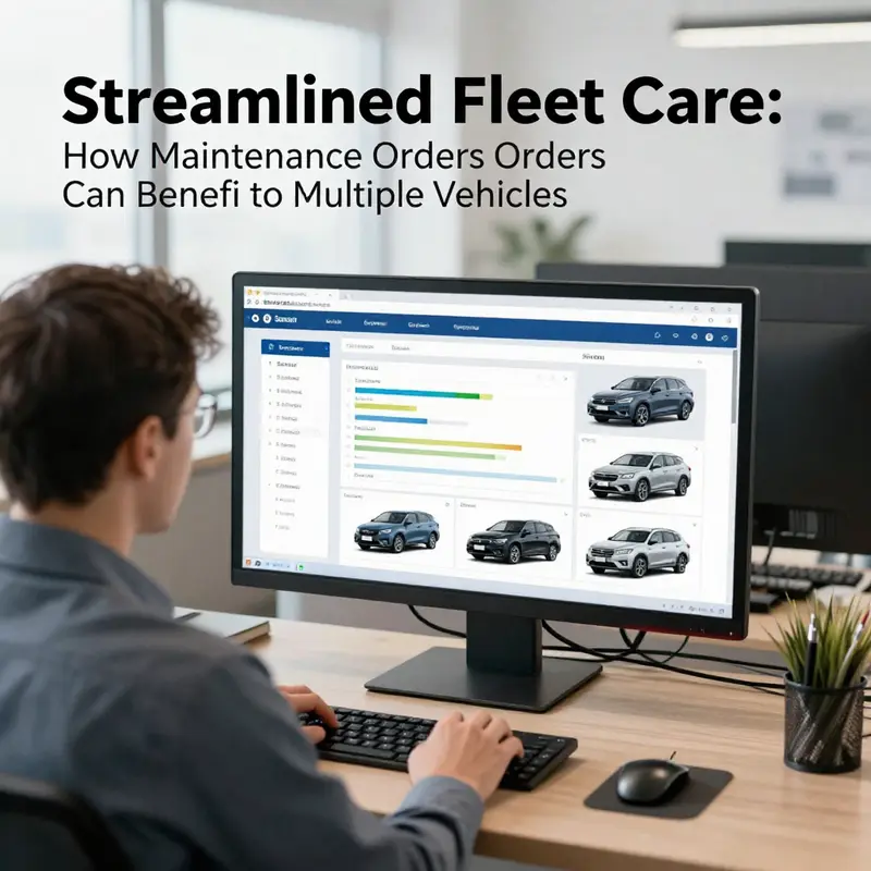 Fleet manager organizing maintenance orders for multiple vehicles using a digital dashboard.