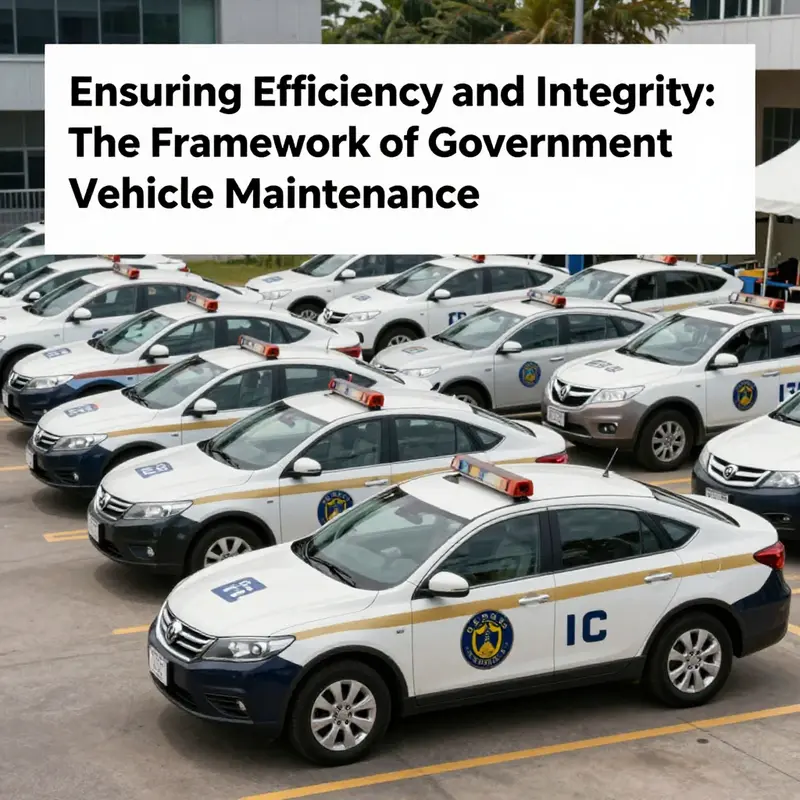 A fleet of government vehicles lined up, demonstrating proper vehicle maintenance and management.