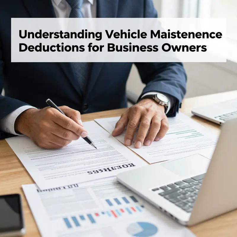 A business owner and accountant exploring IRS guidelines for vehicle maintenance deductions.