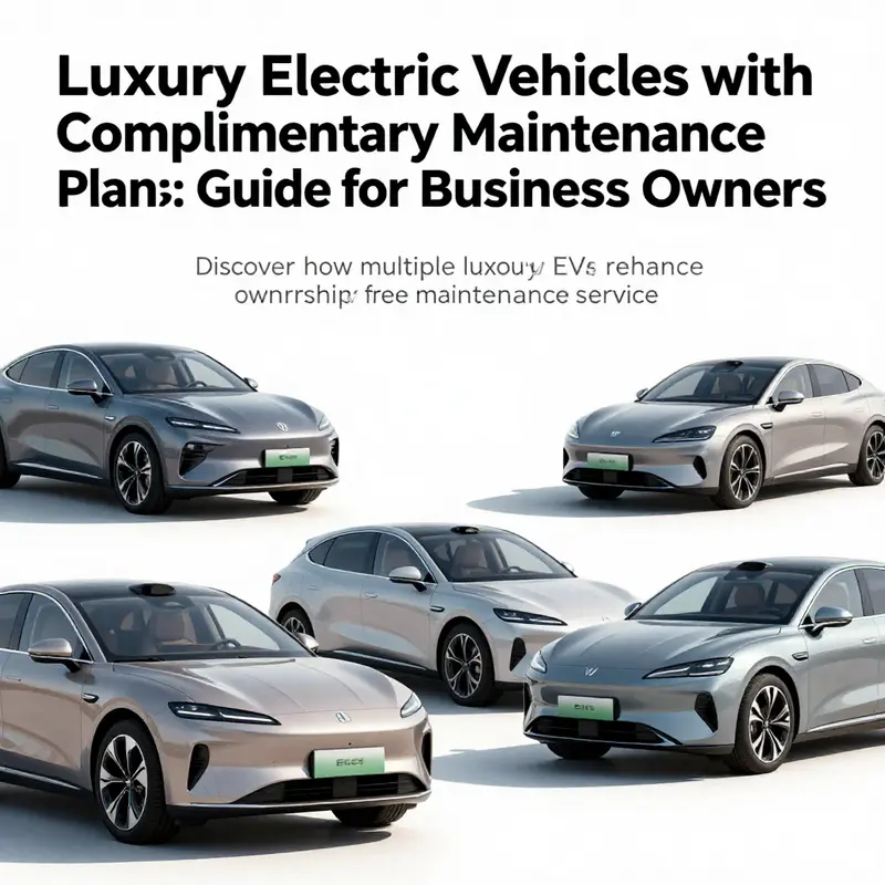 An assortment of luxury electric vehicles poised elegantly, symbolizing innovative features and complimentary maintenance services.