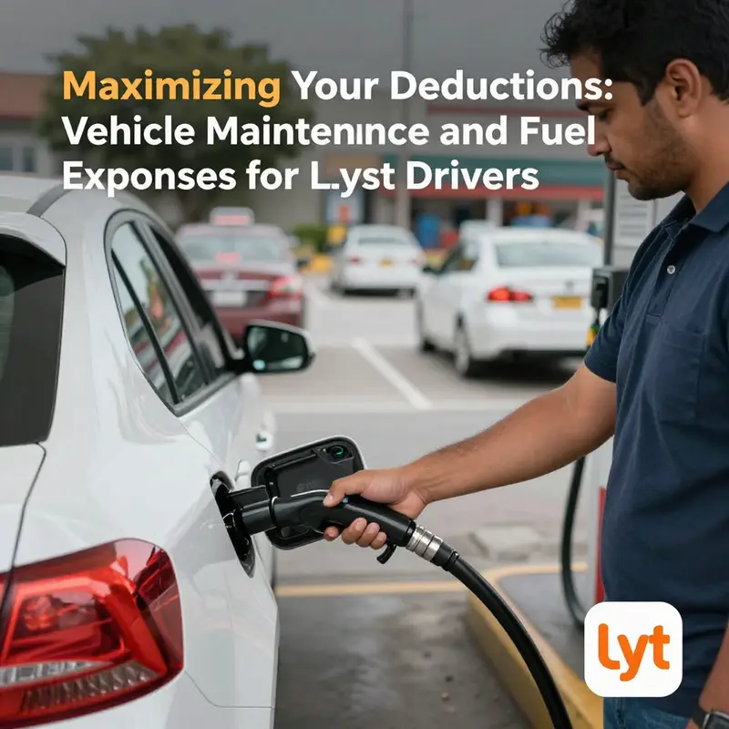 A Lyft driver refuels their vehicle, highlighting the importance of fuel expenses in ride-sharing.