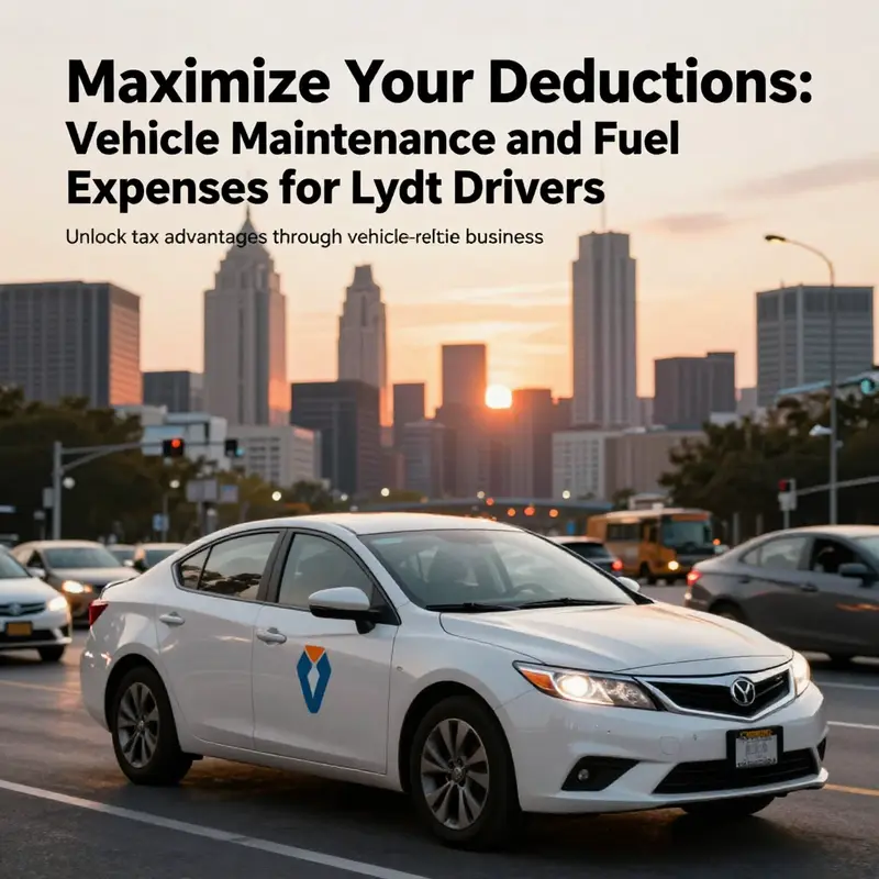 A Lyft vehicle in traffic during sunset against a city skyline.