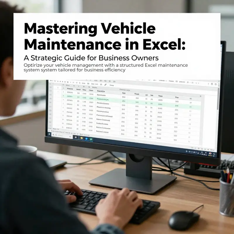 An individual focusing on vehicle maintenance data analysis using Excel on a large screen.