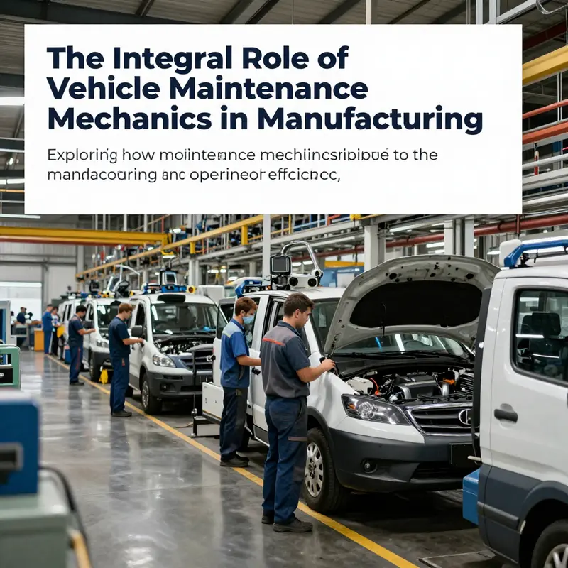 Wide-angle view of a manufacturing facility illustrating the activities of vehicle maintenance mechanics.