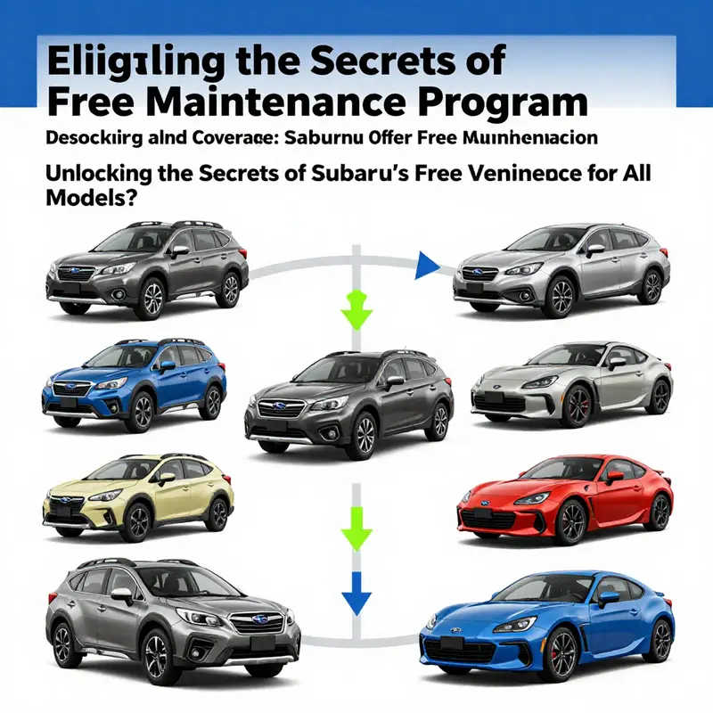 A new Subaru with a promotional sign for its free maintenance program, encapsulating the ease of ownership.
