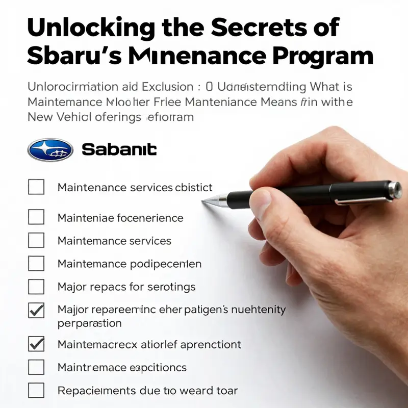 A new Subaru with a promotional sign for its free maintenance program, encapsulating the ease of ownership.