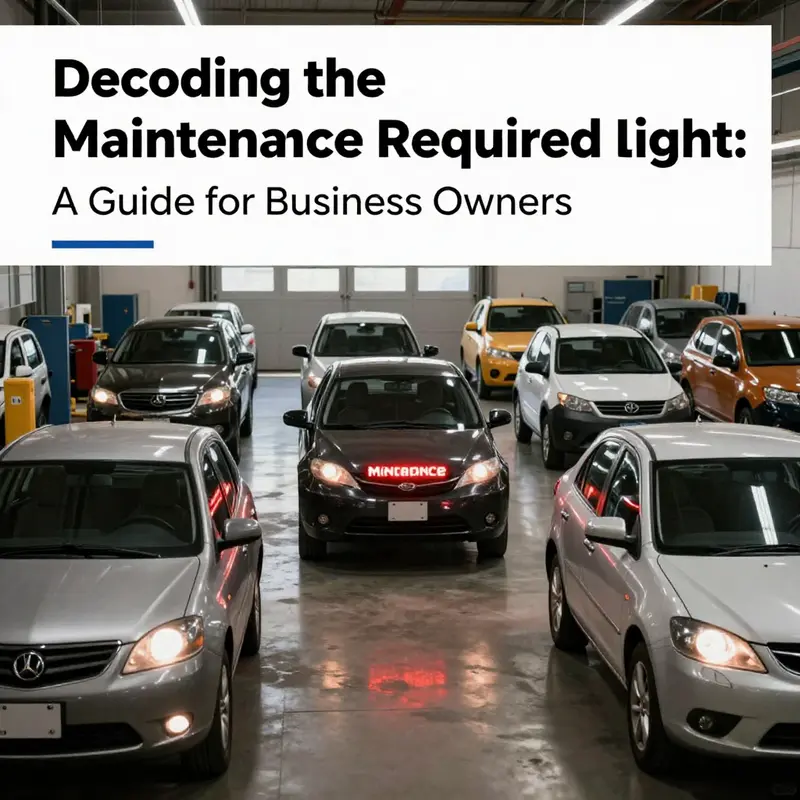 A collection of various vehicles in a garage with highlighted 'Maintenance Required' lights, emphasizing the importance of vehicle maintenance.