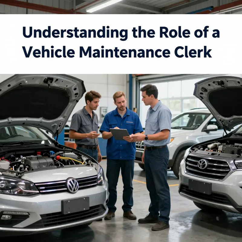 An illustration of a Vehicle Maintenance Clerk engaged in essential record-keeping tasks.